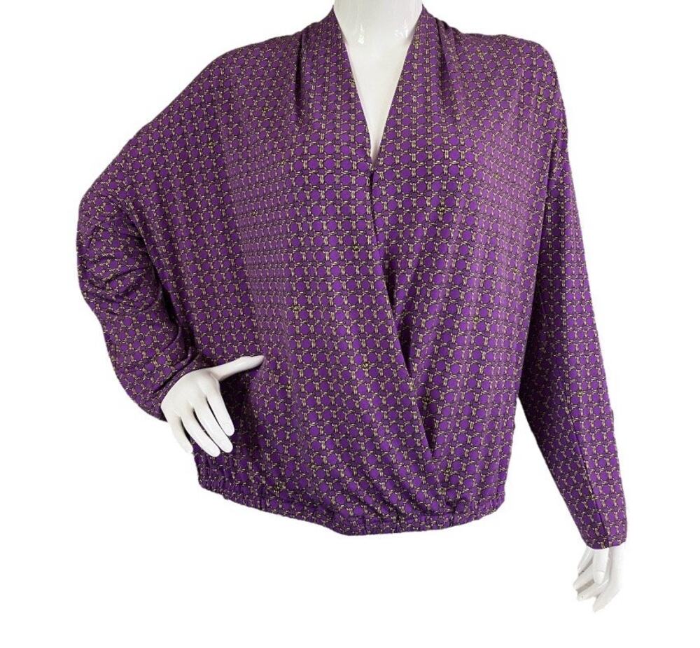 MICHAEL Michael Kors Purple Chain Link Faux Wrap Long Sleeve Blouse Size XL